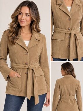 Emporio Faux Suede Belted Jacket - Tan